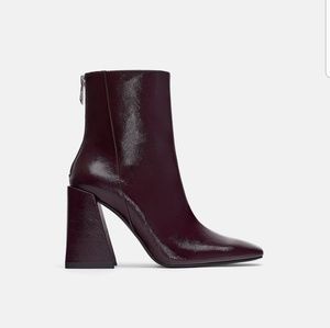 Zara Patent Finish Heeled Ankle Boots